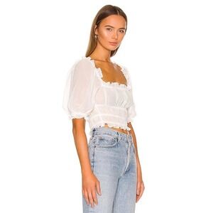 More To Come Monique Puff Sleeve Smocked Crop Top‎ White Small Sheer Coquette